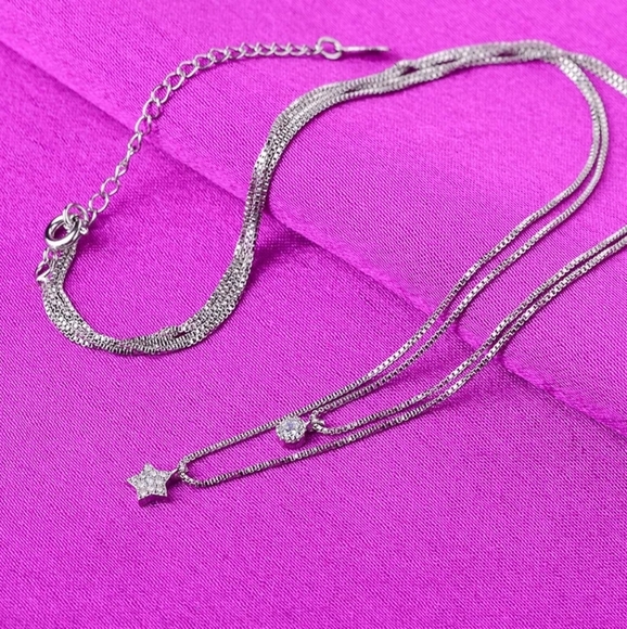 Two Layered Silver Moon Star Necklace - Picture 2 of 4